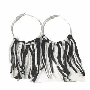 Boho Fringe Tassel Hoop Statement Earrings‎ Black White Silver Tone Big Festival